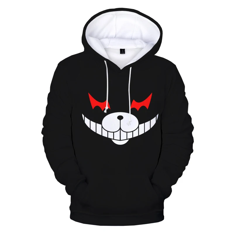 

Unisex Anime Danganronpa Monokuma 3D Hoodies impressos, pulôver extragrande, moletons de manga comprida, branco, preto, urso