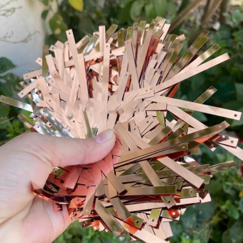 PET Environmental 5*75mm Rose Gold Rectangle Long 1-Hole Sequins DIY Hand Sew Wedding Show Clothes Tassel Sequins