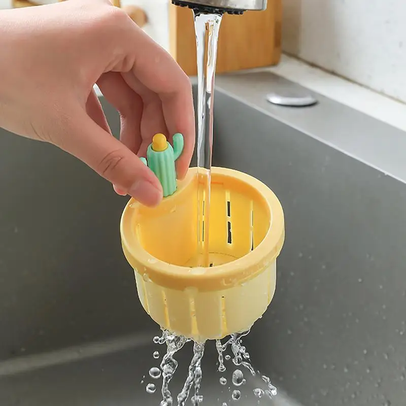 Sink Drain Strainer Basket Cute Cactus Sink Filter With Gasket Automatic Dumping Leftovers Garbage Filter Anti-Clogging