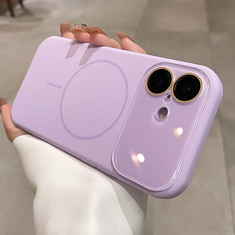 Luxury Liquid Silicone Shockproof Phone Case with Crystal Lens Protection and MagSafe Compatibility