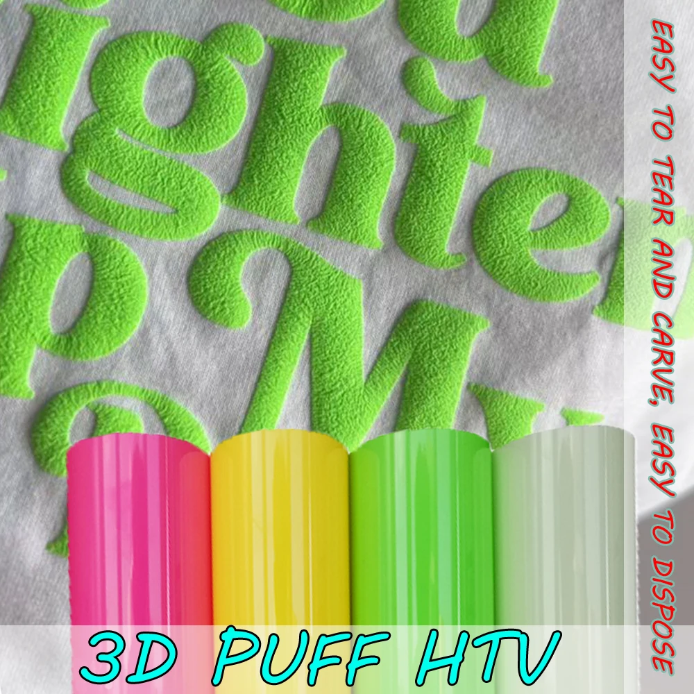 25x91cm 3D Puff Glow In Dark Sunlight Heat Transfer Vinyl Iron On Vinyl For HTV Luminous Fluorescent Color For Shirts Heat Transfer Vinyl