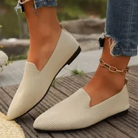 Women's Pointed Toe Flat Shoes Solid Color Knitted Slip on Shoes Casual Breathable Ballet Flats Women Flat Shoes  Loafers Women 1