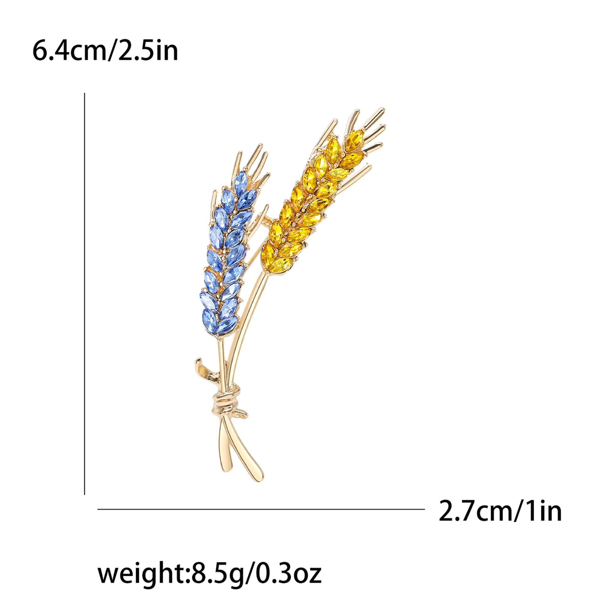 Beaut&Berry Trendy Ear of Wheat Brooches for Women Rhinestone Blue and Yellow Plant Pins 5-Color Unisex Casual Accessories Gifts images - 6