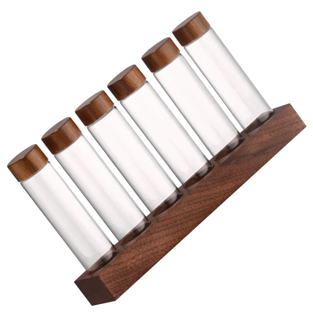 

Display Shelf Bean Storage Tubes Glass Display Shelf Bean Vials With Lids and Wooden Display Stand