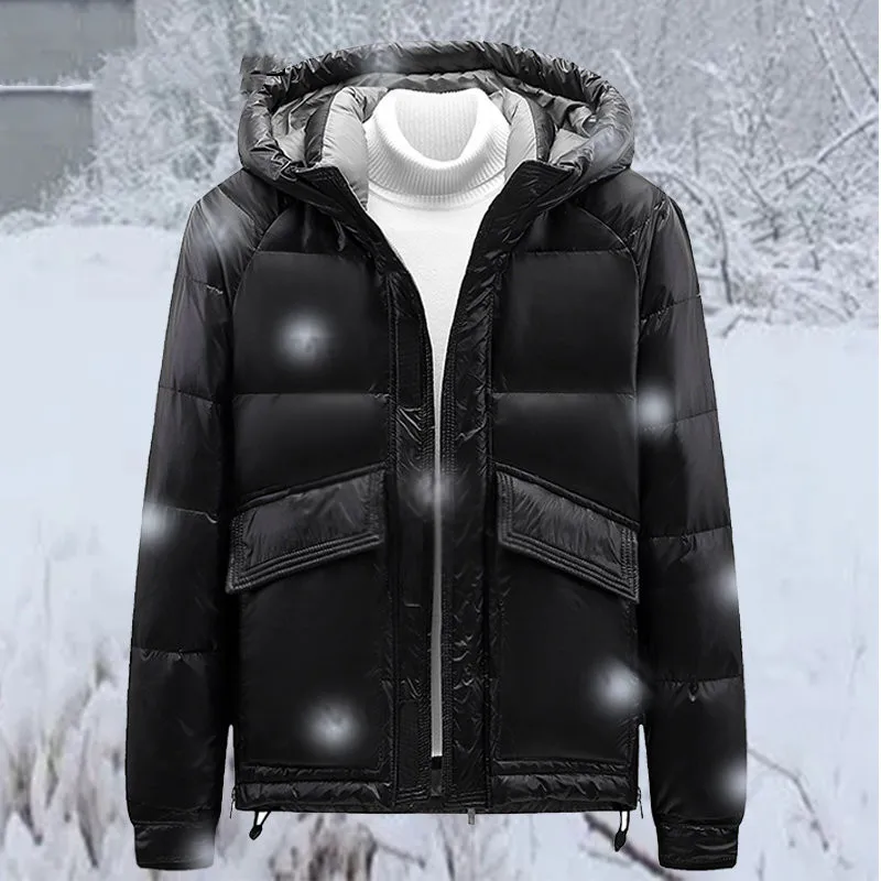 

Men's Winter Puffer Jacket Fashion Solid Color Hooded White Duck Down Coat Jackets Casual Warm Thicken Men Clothes Overcoats 5XL