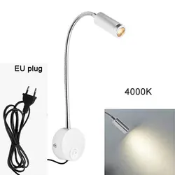 Wired Flexible Gooseneck LED Wall Light Sconce, 3W, for Bedroom and Bathroom, Black and White Finish (4000k)