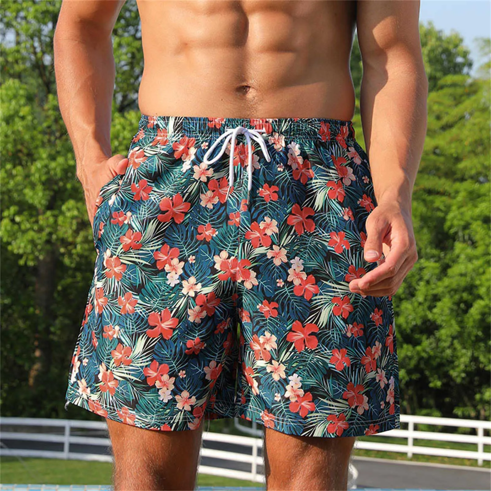 

Boardshorts Men Board Shorts Mens Bermuda Masculina Man Summer Pants Beach Wear Quick Dry Tropical Floral Print Swiming Swimsuit