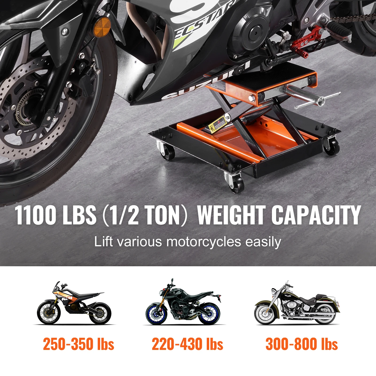 Motorcycle Scissor Lift Jack with Dolly and Hand Crank