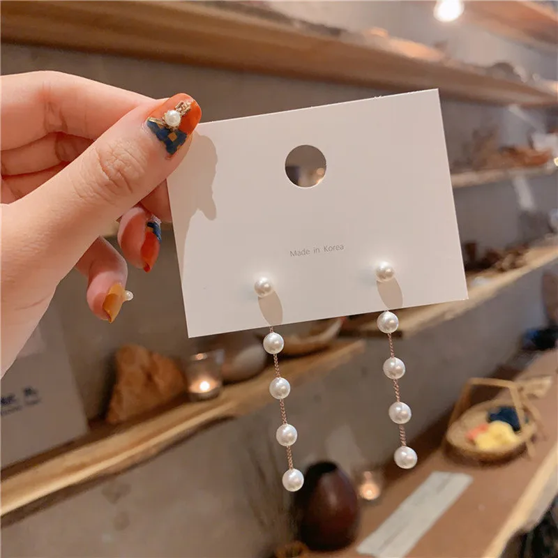 Trend Simulation Pearl Tassel Earrings for Women White Round Pearl Wedding Pendant Earrings pearl earrings pendant earrings crystal tassel earrings