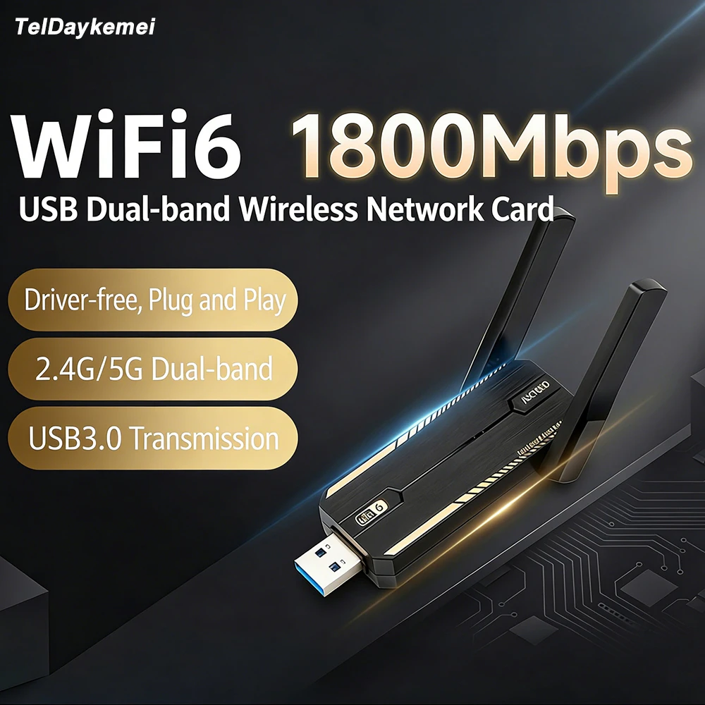WiFi 6 AX1800 USB3.0 어댑터 듀얼 밴드 2.4G/5Ghz USB 수신기 동글 Wifi 네트워크 카드 무선 PC 노트북용 Win 10/11