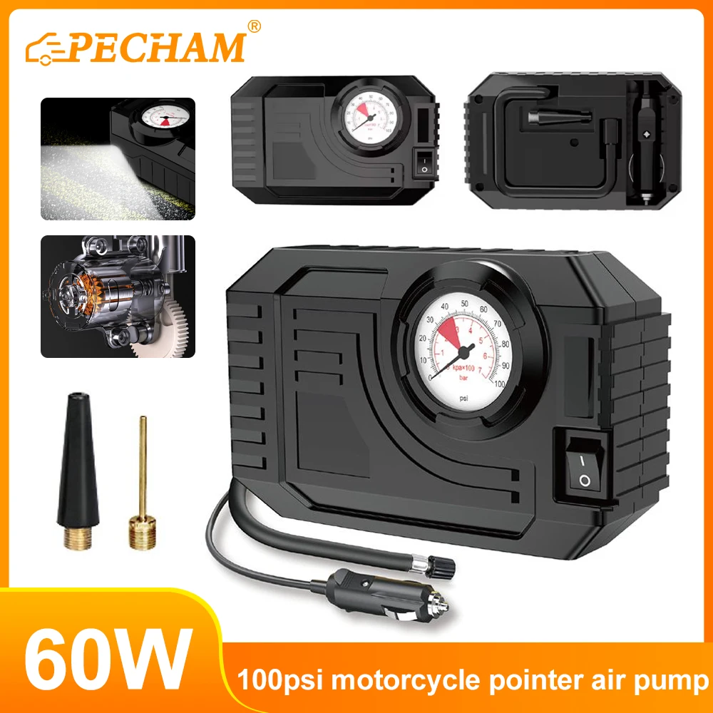 

60W Car Electric Air Pump Mini Tire Inflator 100PSI 20L/Min Portable Air Compressor for Car Motorcycles Bicycle Ball Inflatable