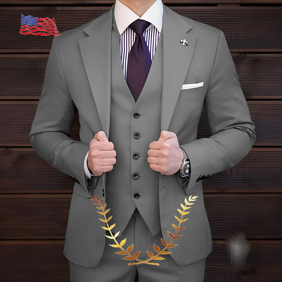 Terno cinza dos homens, jaqueta, colete, calças, roupa justa