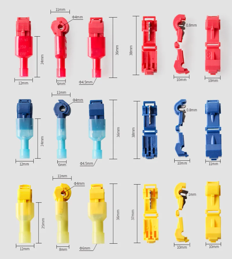 Terminal Connector T-shaped Crimp Terminal Electrical Connector Connection Clamps Quick-Free Stripping Plugs Cable Connector Plug 50 PCS