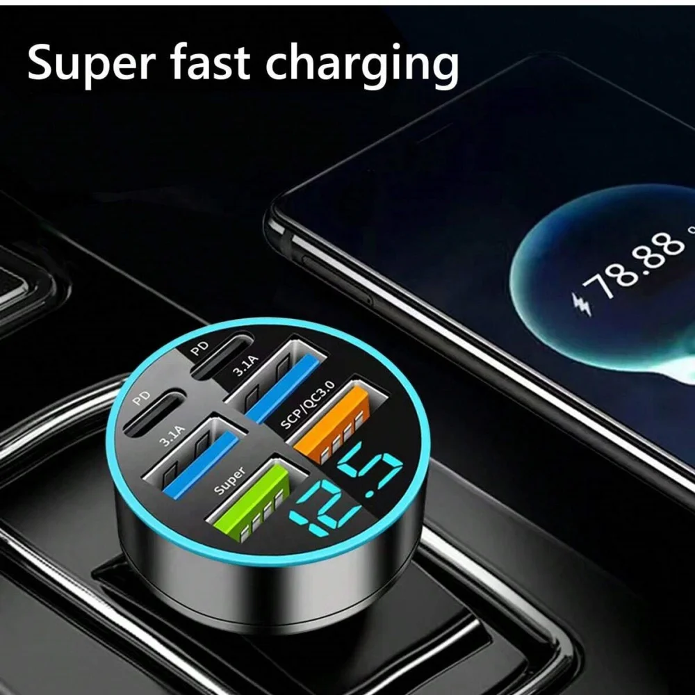 250W USB Car Charger Fast Charging PD QC3.0 USB C Car Phone Charger Type C Adapter for iPhone Samsung Huawei Xiaomi Quick Charge