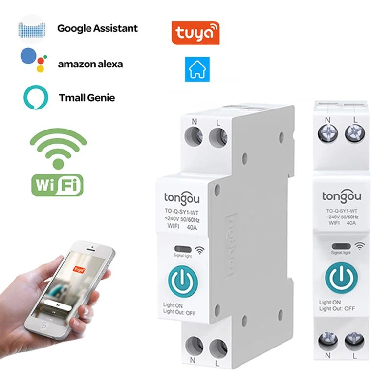 

1P+N Din Rail WiFi Circuit Breaker Smart Timer Switch Relay Remote Control Tuya Smart Life With Smart Home Alexa Google Home