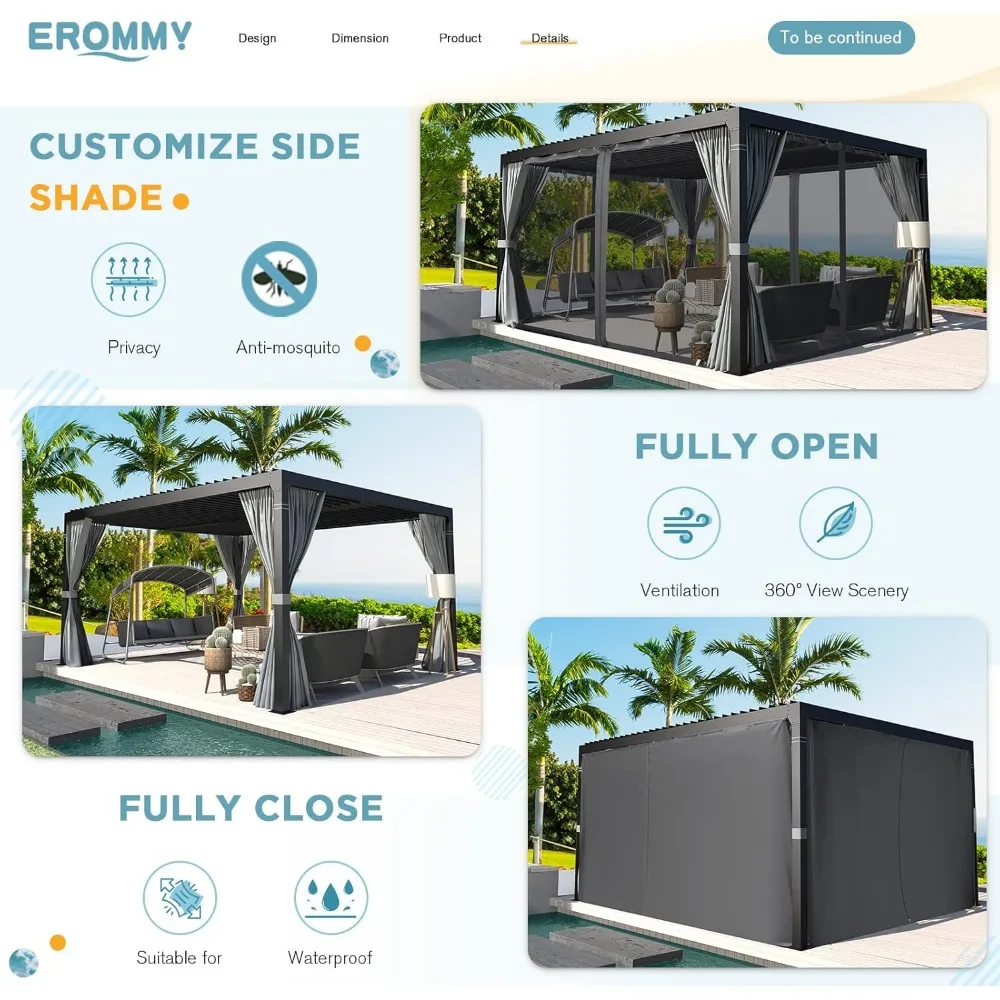 10x12FT Louvered Pergola Outdoor Sun Shade Shelter with Aluminum Frame and Adjustable Metal Rainproof Roof, Gazebos 6