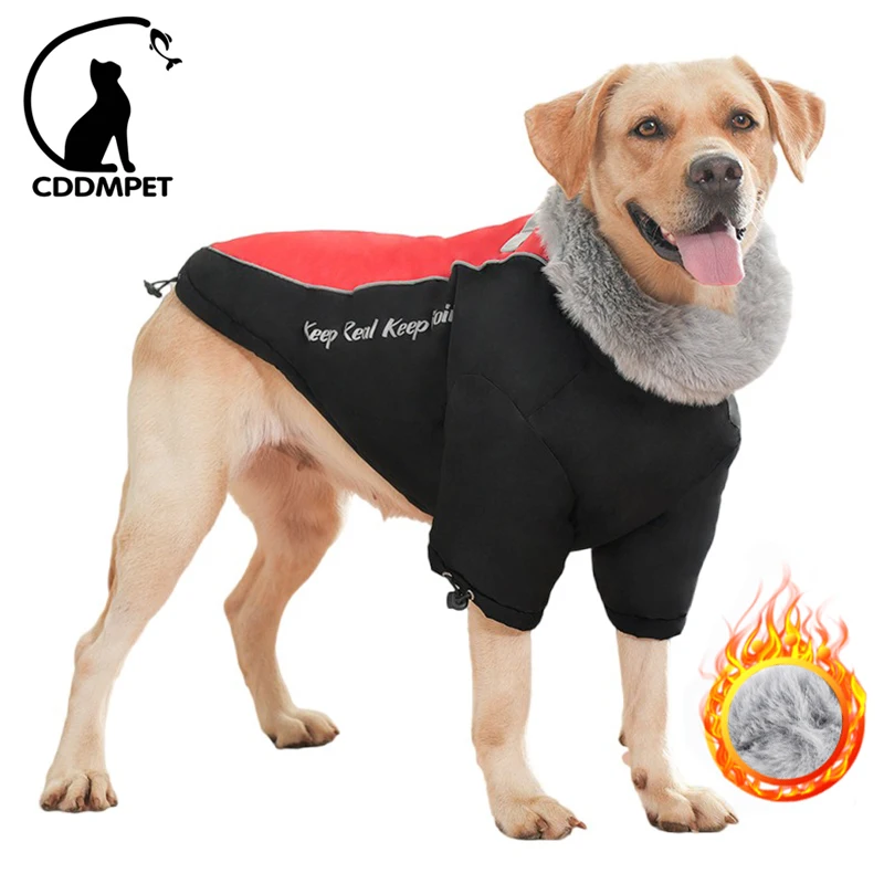 Big Dog Jacket Fur Collar Winter Dog Clothes for Medium Large Dogs