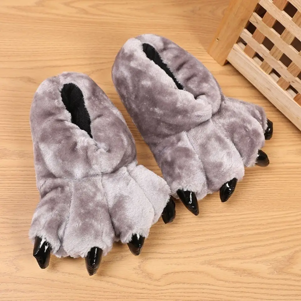 Kreative schwarze Bärentatze-Schuhe für Männer und Frauen, vier Krallen, Fellrutschen, flauschige Slip-on-Baumwollschuhe, männliche Tierfell-Hausschuhe – Detail 13