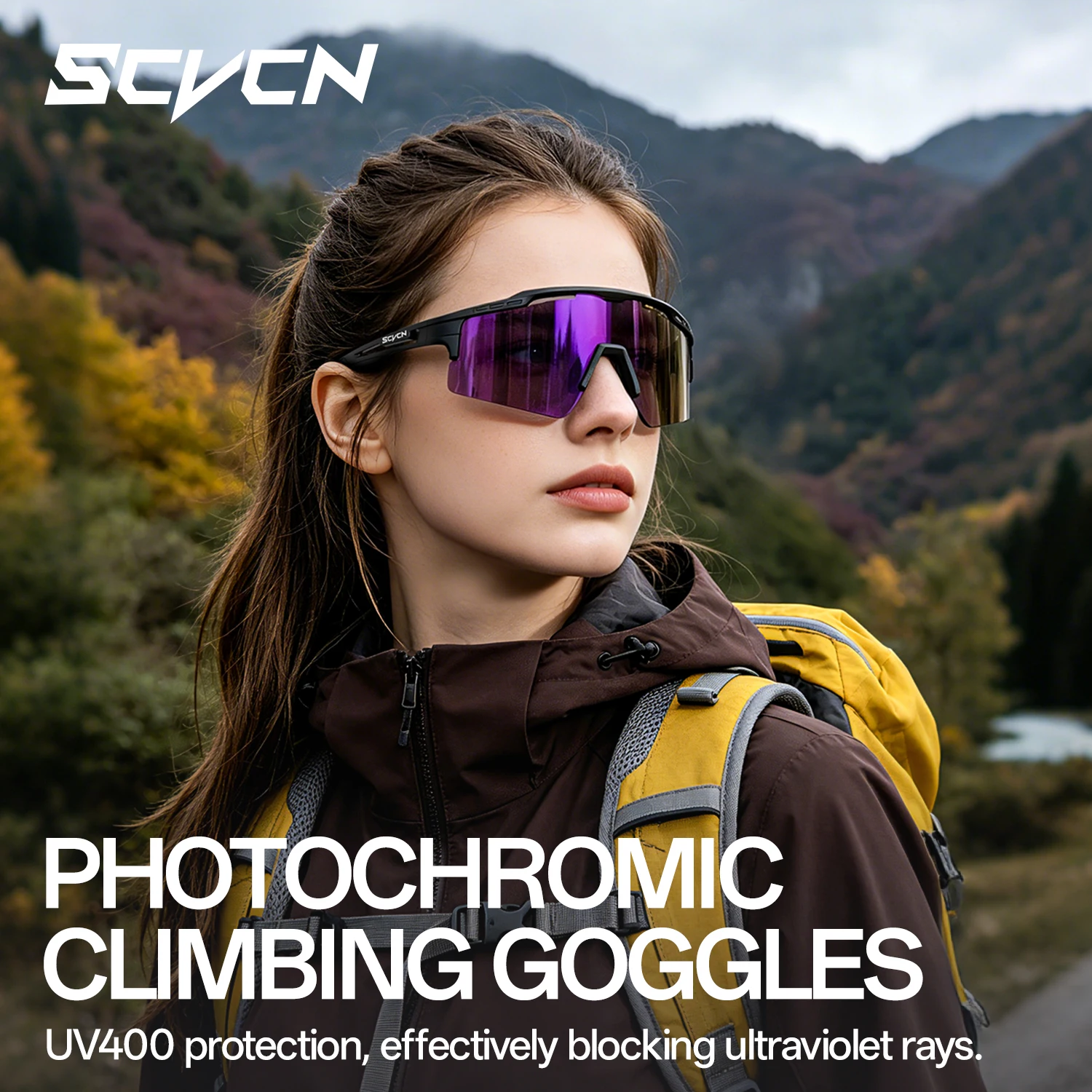 SCVCN UV400 HD 변색 하이킹 선글라스 야외 레저 스포츠 러닝 사이클링 유니섹스 패션 안경 드라이빙 선글라스