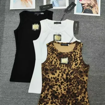 Retro Geometric Print Tank Top And Elastic Knitted Seven Pants Fashion Set Women's Cross-Border Clothing Sleeveless Crew Neck 1