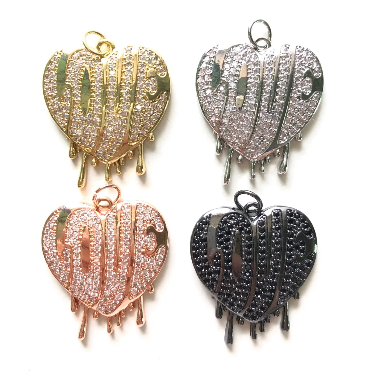 5pcs Dripping LOVE Heart Charms for Women Bracelet Girl Jewelry Necklace Making Bling Zirconia Paved Words Pendant DIY Accessory