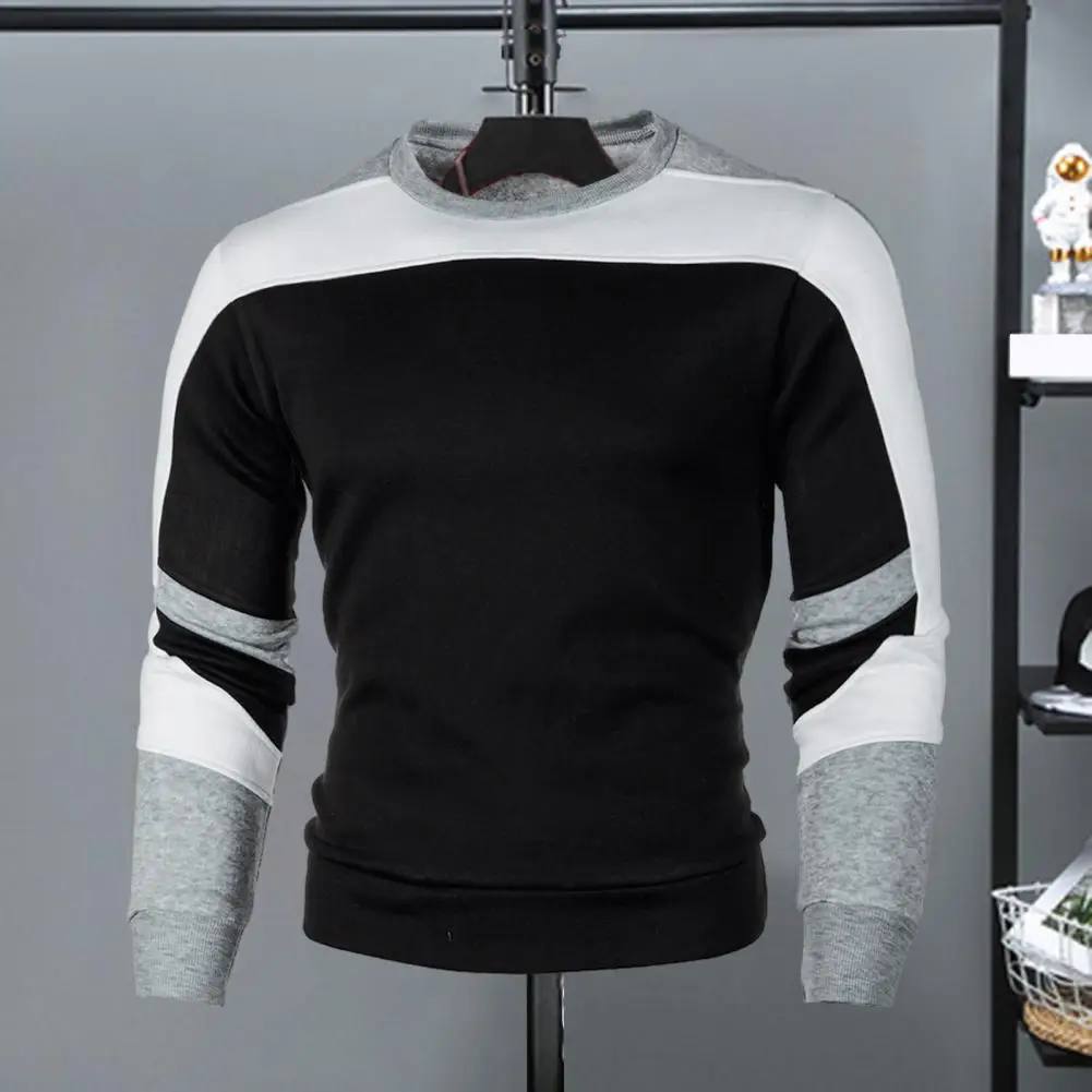 

Men Round Neck Sweatshirt Stylish Men's Color Matching Sweatshirt Soft Slim Fit Elastic Cuff Pullover for Spring/fall Casual Top