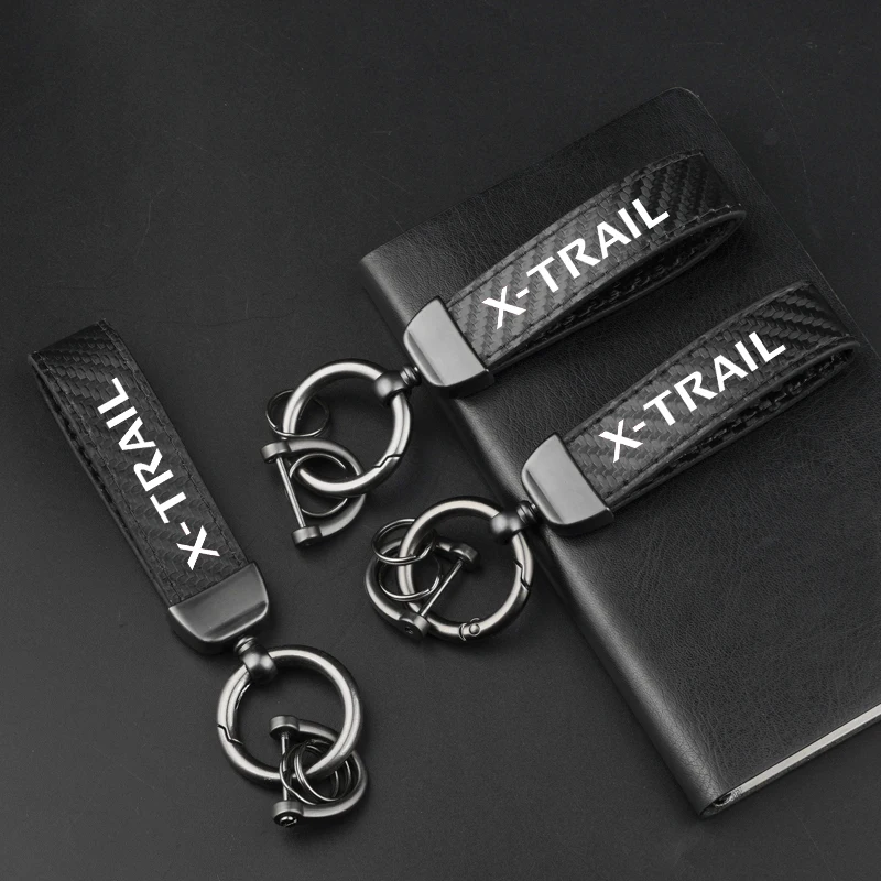 가죽 탄소 섬유 자동차 링 키체인 트링킷, 아연 합금 키링, 닛산 Xtrail X-TRAIL 키 로프, 360 도 회전