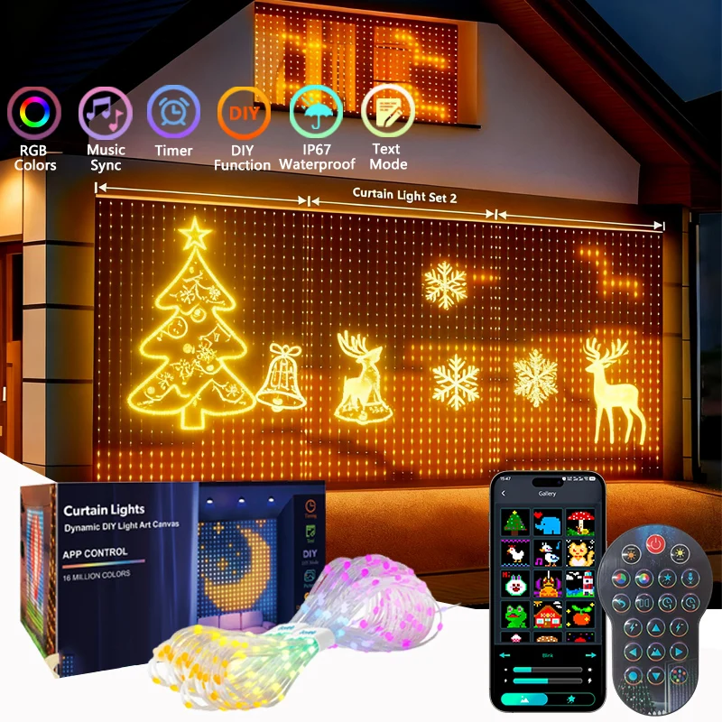 RGBIC Smart Curtain Light DIY LED Fairy Garland String Light Bluetooth App Control Lamp For Christmas Window Bedroom Party Decor - 39