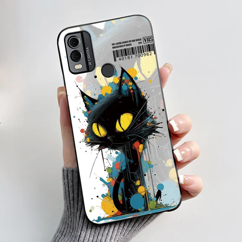 Aesthetic Cute Cat Astronaut Black Silicone Phone Case Shell