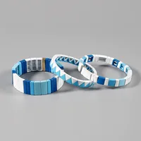 Bracelet élastique multicouche géométrique bleu et blanc mat en émail, tendance 2026, accessoires de bijouterie mode 4