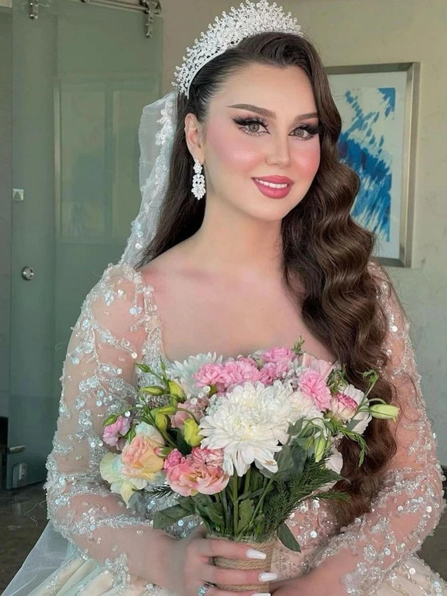 Luxury Glitter Wedding Dresses Luxury Long Sleeves Dubai Bridal Gowns Saudi Arabic Haute Robe De Mariée 2023