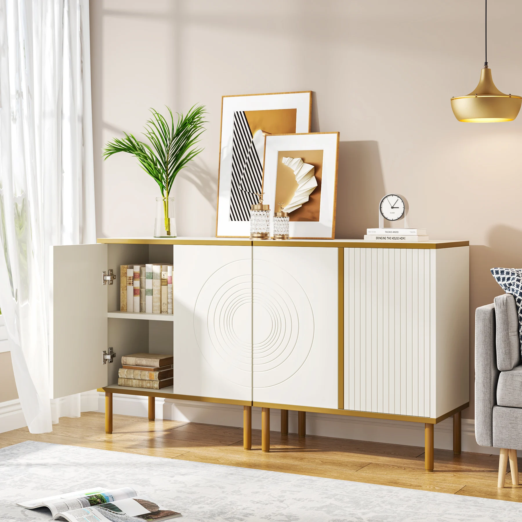 Tribesigns Modern Buffet Cabinet Set of 2, 55 inches Long Sideboard with Doors, Mid-Century Modern Accent Storage Cabinet