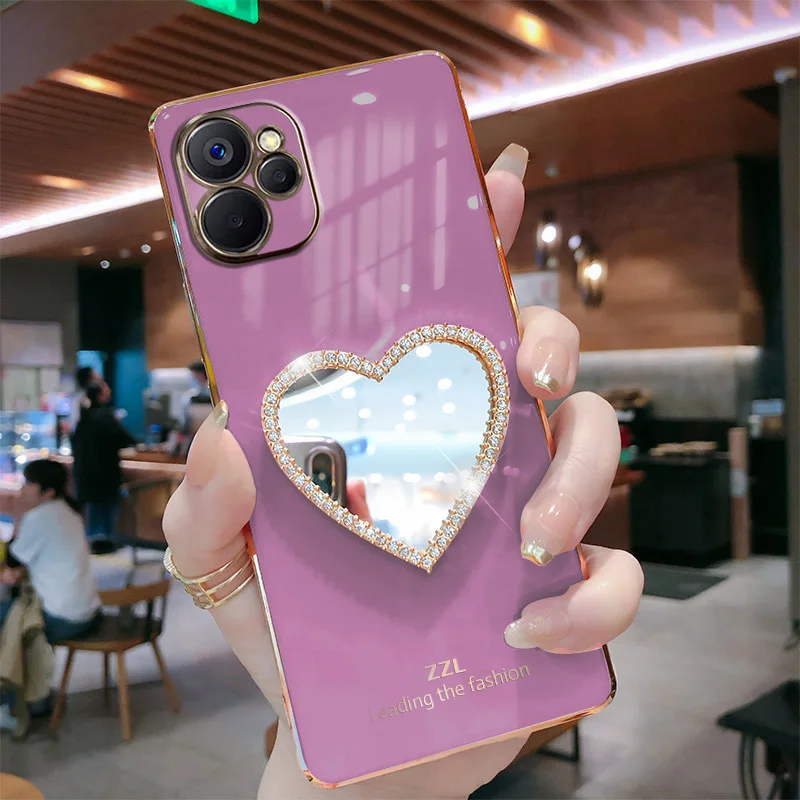 Glitter Heart Mirror Case For Realme C55 C33 C35 C31 C11 C21Y C30