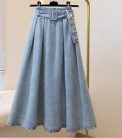 Large Size Women's Autumn 2025 New Leisure Loose Elastic Denim Skirt Girls Personalized High Waist Versatile Big Swing Skirts - Image 3