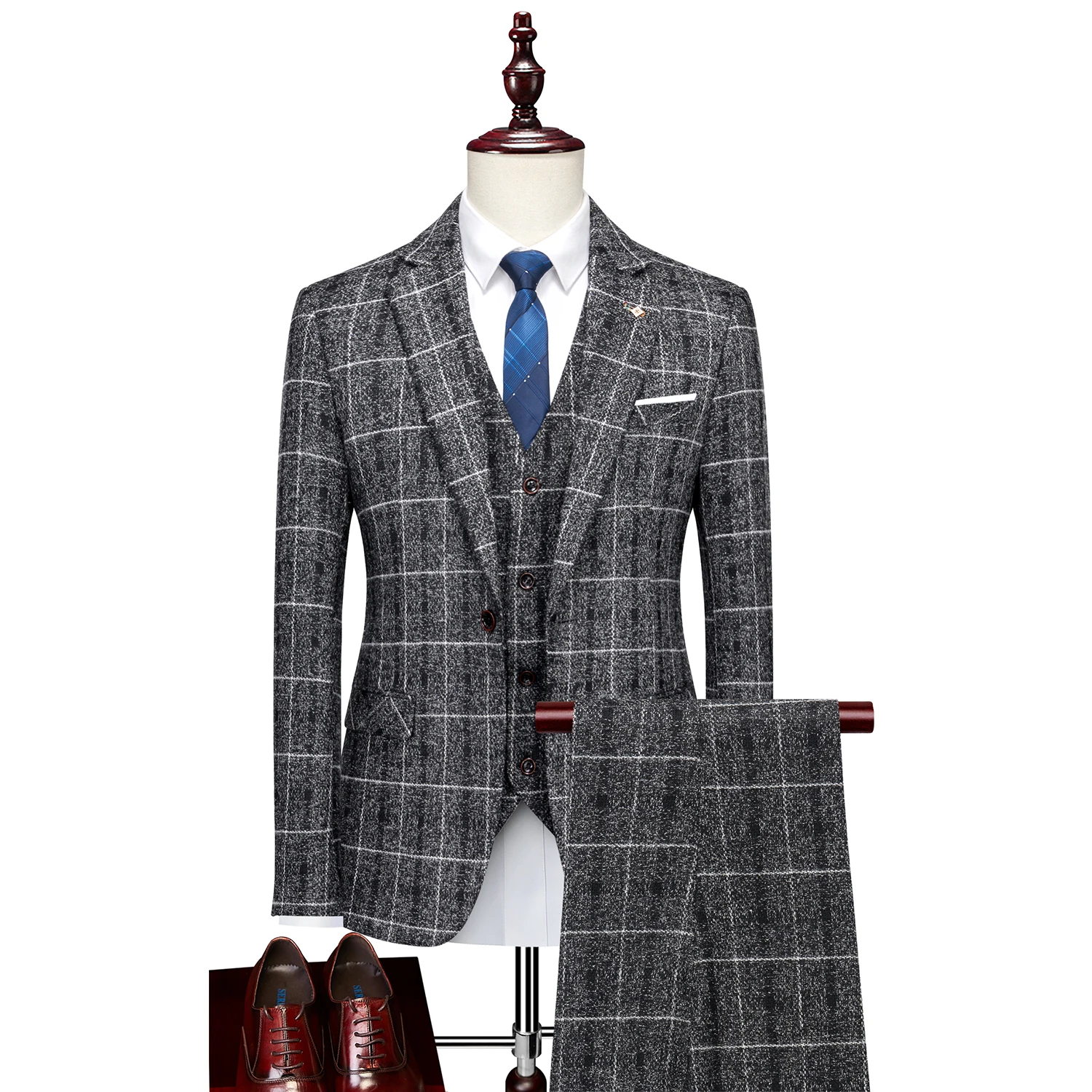 Formal Suit Men's Three-piece Suit Set One Button for Wedding Business Casual Work