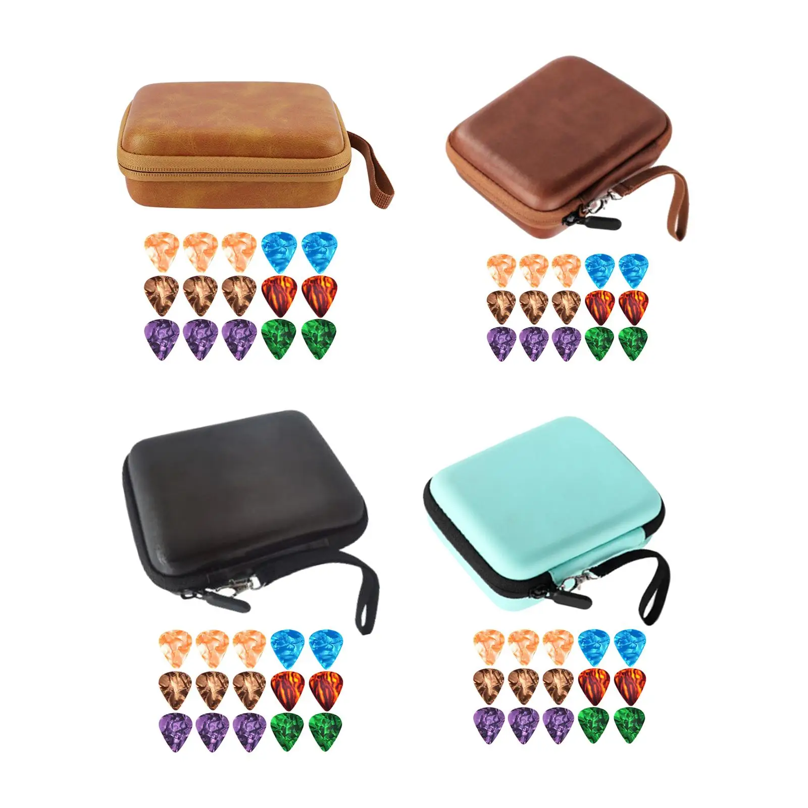 Compact Guitar Picks Holder Case Shock Absorption with 15Pcs Picks Plectrums Bag