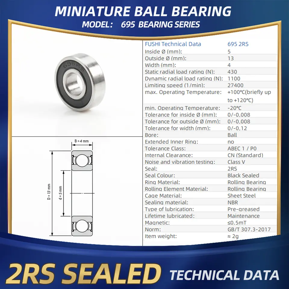 FUSHI 695zz 695 2rs Bearing 5x13x4 mm 10Pcs Stainless steel S695zz Flange F695 2rs Bearing For VORON 3D Printer,RC Car image 4