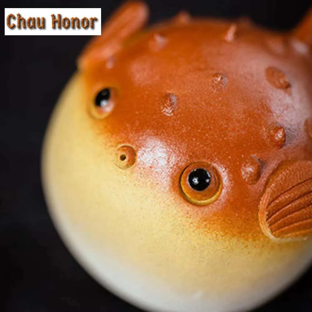 Yixing Handmade Sculpture Purple Clay Fish Tea Pet Cute Globefish Statue Ornaments Tea Figurine Chinese Zisha Tea Set Decoration