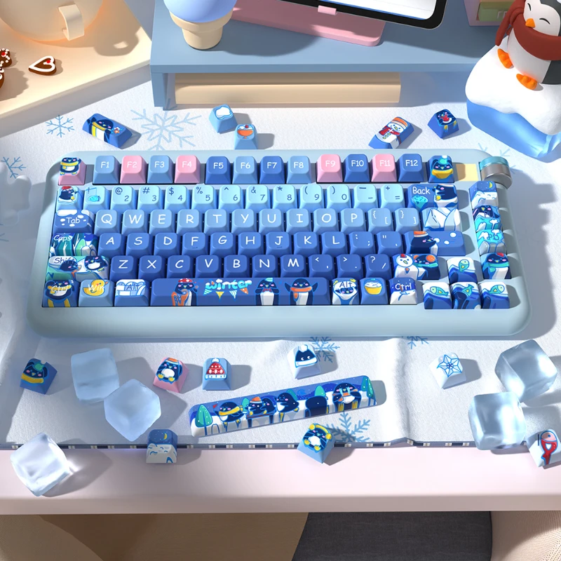 

158 Keys/Set Penguin Winter Keycaps Cute Kawaii PBT Children Keycaps MDA Height for MX Switch DIY Mechanical Keyboards Gift