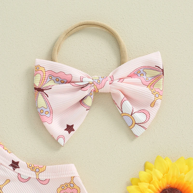 Description Picture 6 of itemBaby Girls Summer Shorts Sets Sleeveless Floral Butterfly Print Camisole Ruffle Shorts Headband Sets