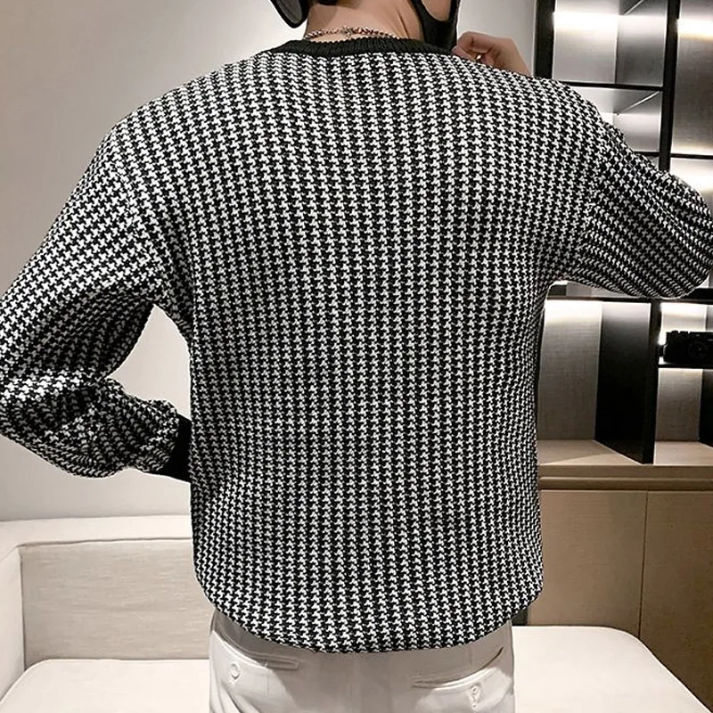 Autumn Winter New Printing Fashion Long Sleeve Sweater Man High Street Casual Thicken Warm Jacquard Weave Vintage Y2K Pullovers