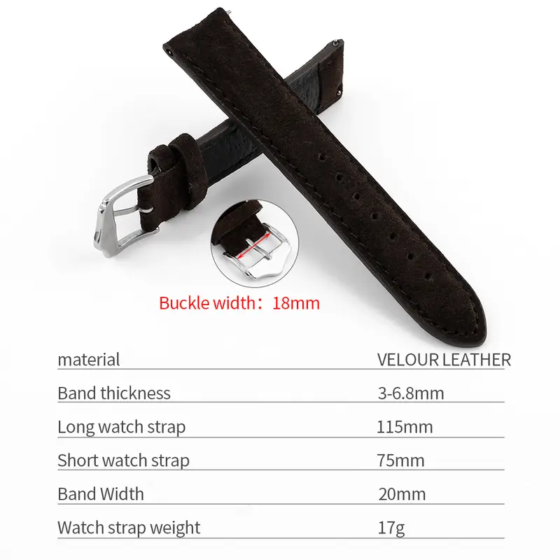 Soft Suede Leather Watch Strap 16mm 18mm 19mm 20mm 22mm Handmade Coffee Watchband Replacement Wristband Pin Buckle for Watch - Image 5