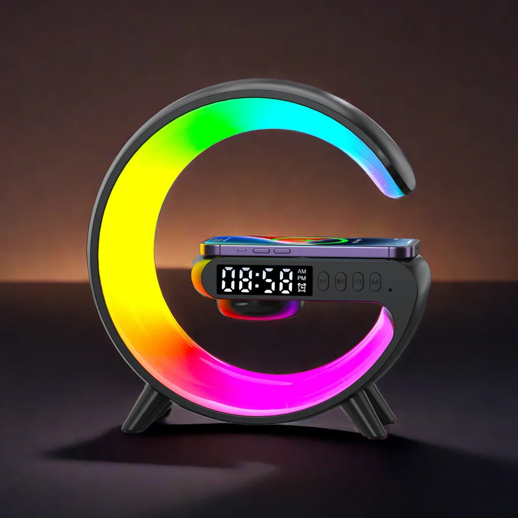 Caricabatterie Wireless Multifunzione Pad Stand Speaker Tf Rgb Night Light 15W Stazione Di Ricarica Rapida Per Iphone Samsung Xiaomi Huawei