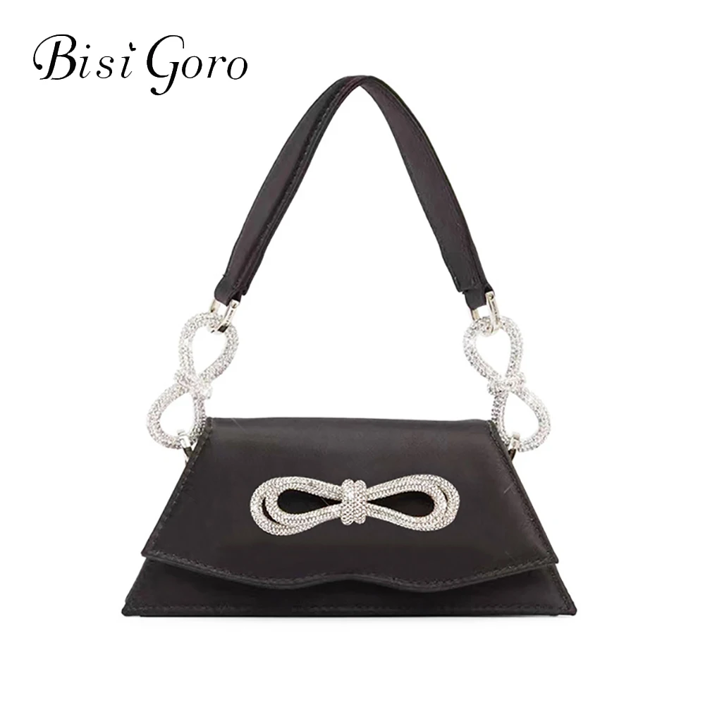 Bisi Goro Square Handbag 2023 Trend Women Shoulder Bags Simple Design Stylish Underarm Bag Wedding Diamond Bow Handbags Purses