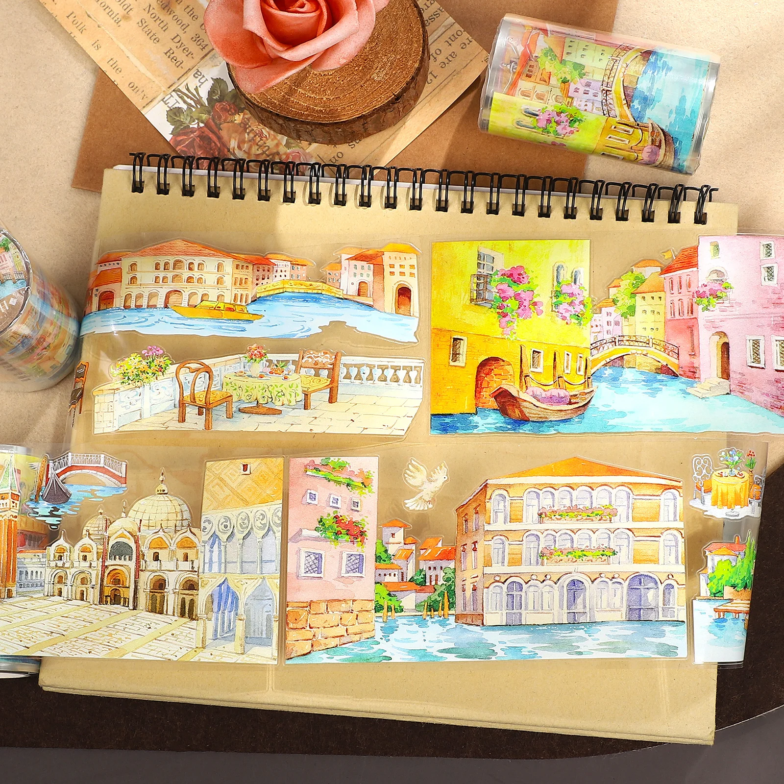 70mm*5m 빈티지 베니스 여행 리버 하우스 풍경 PET 테이프 크리에이티브 DIY 저널 재료 콜라주 스크랩북킹 문구류