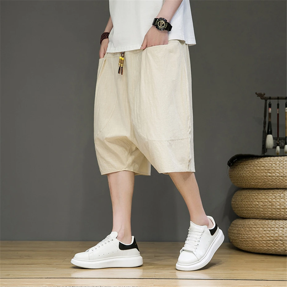 Summer Shorts Men Breathable Linen Shorts Loose Fashion Casual Solid Color Short Pants Male Summer Bottom Khaki Black Green