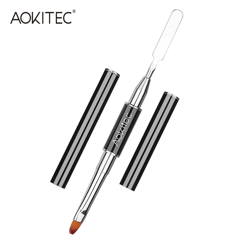 

Черная двухсторонняя кисть для дизайна ногтей Aokitec, искусственная ручка для ногтей из нержавеющей стали