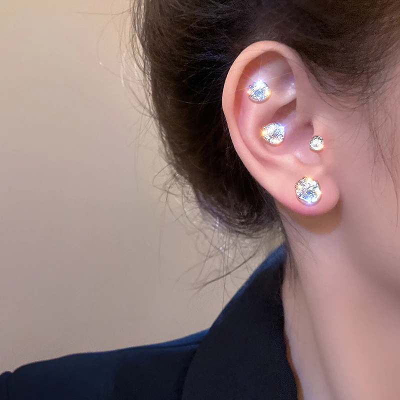 Women&rsquo;s Crystal Magnetic Ear Clips Luxury Zircon Round Earrings without Perforated Earrings Jewelry