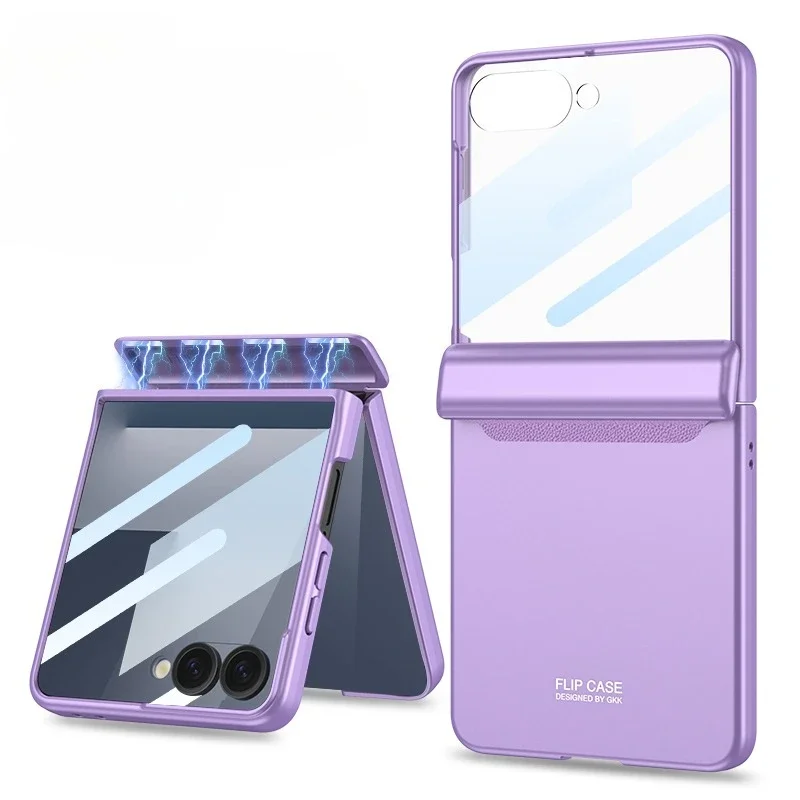 Magnetic Hard Shell Phone Case with Hinge Protection and Tempered Film Protector Cover