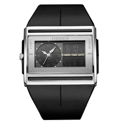 Men's Black Tactical Outdoor Waterproof Digital Sport Watch with Dual Time Quartz Movement and Rectangle Dial (Black Wristwatch)